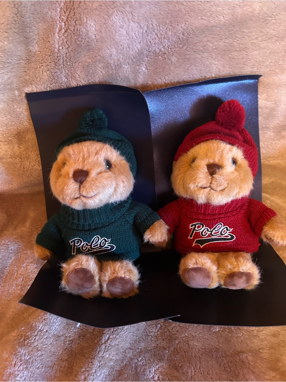 Polo by Ralph Lauren Plush Bear Pair in Green and Red Knit Sweaters